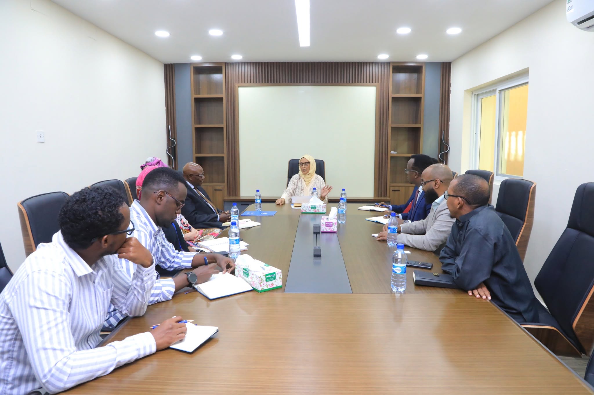 NIHRC Chairperson Dr. Maryan Qasim meeting with UNTMIS Head Raisedon Zenenga and delegation in Mogadishu